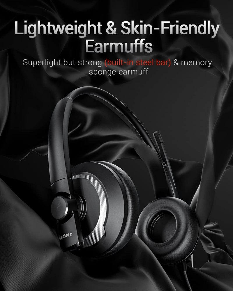 awatrue EH05-U Wired USB Headset with Noise Cancelling Microphone for PC Laptop - Headphones with In-Line Control, Lightweight, Enhanced Sound & MIC Mute - Image 2